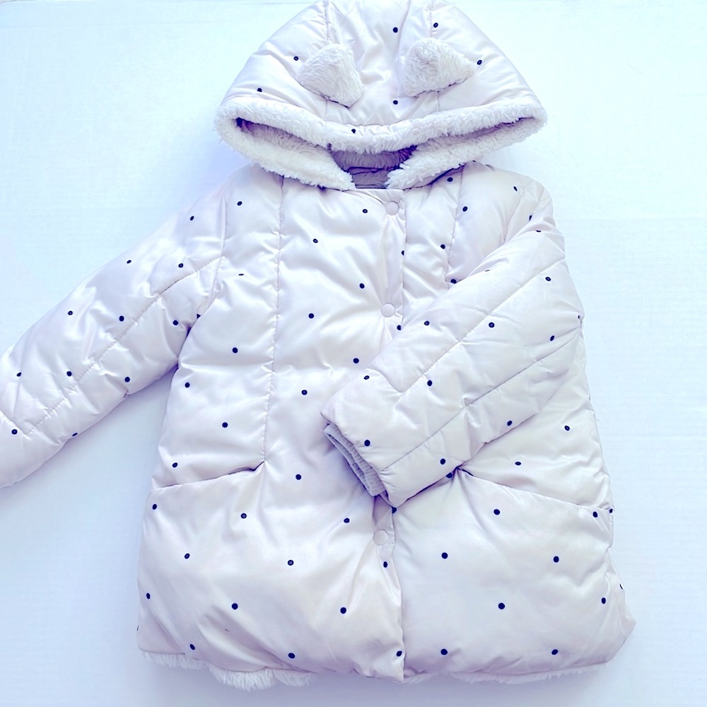 Zara Baby Toddler Girl Beige Polka Dot Puffer Jacket, Size 4-5 Years
